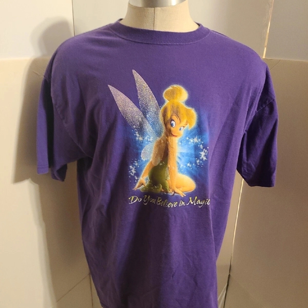 TINKERBELL XL SHIRT PETER PAN DO YOU BELIEVE IN MAGIC DISNEY STORE RARE PURPLE